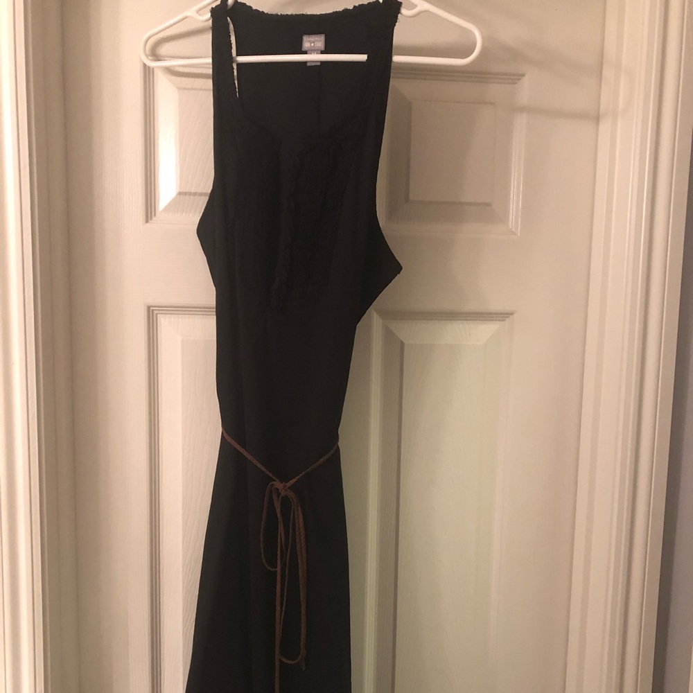 Black dress with brown tie